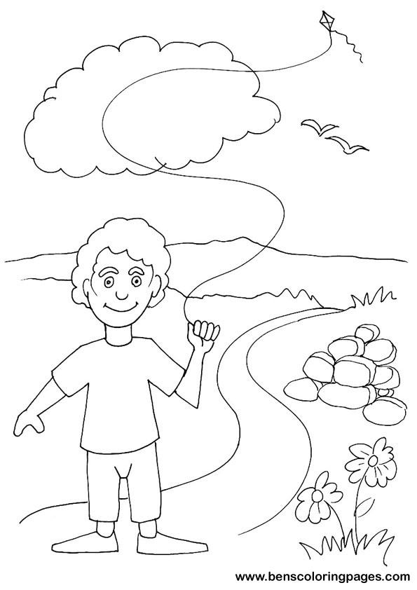 Flying kite coloring page