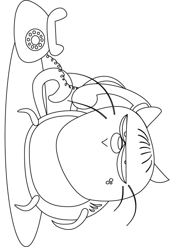 cat on the phone coloring picture for free