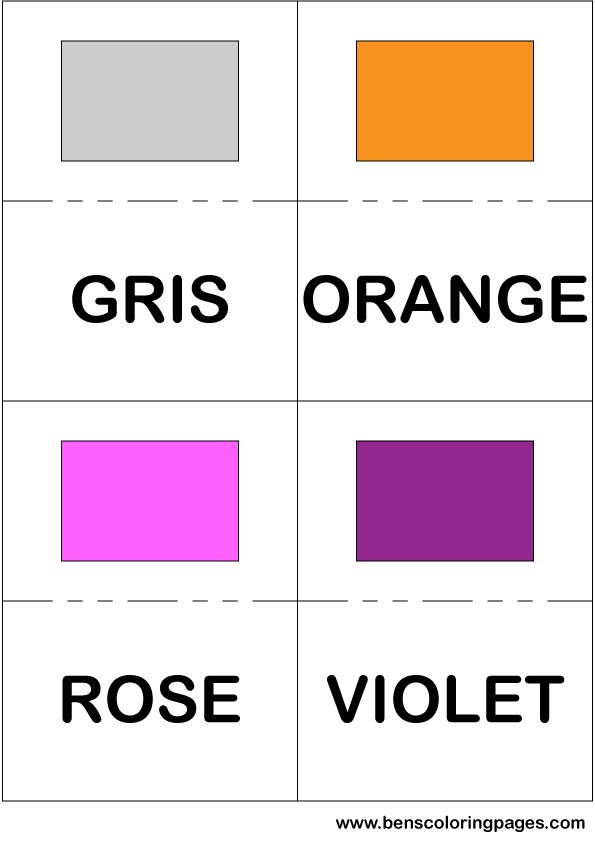 Grey orange pink and purple colors flashcard in French