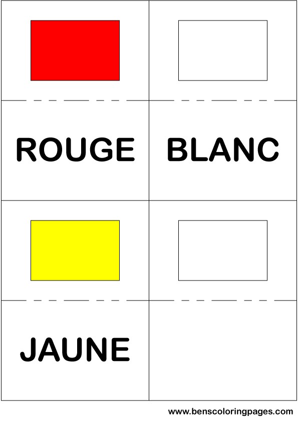 Red white and yellow colors flashcard in French
