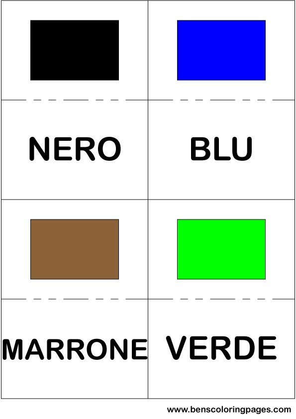 Black blue brown and green colors flashcard in Italian