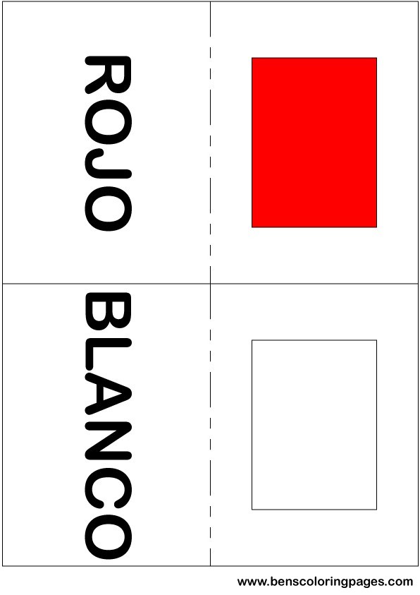Red and white colors flashcard in Spanish