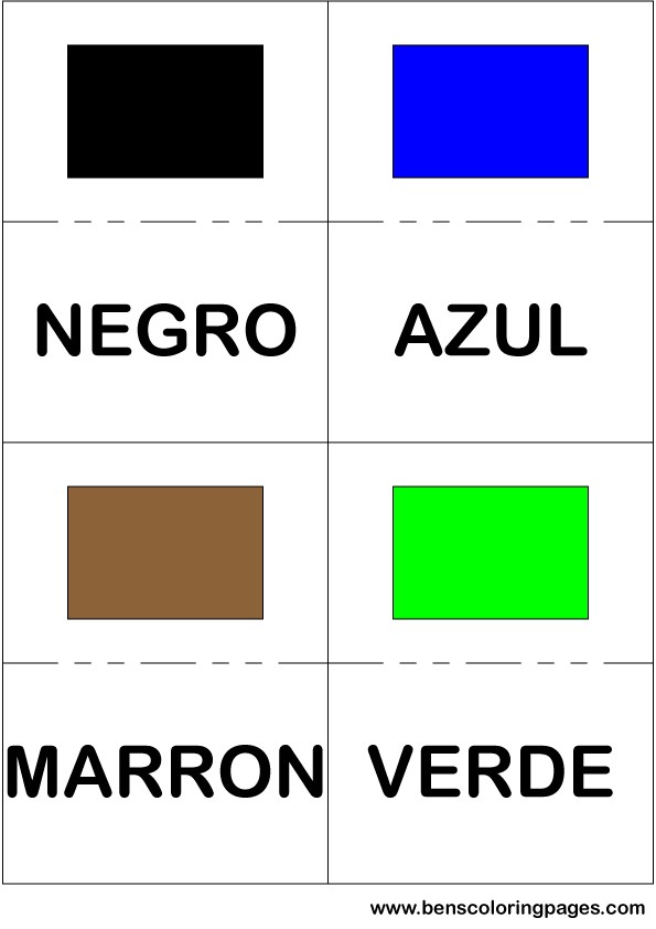 Black blue brown and green colors flashcard in Spanish