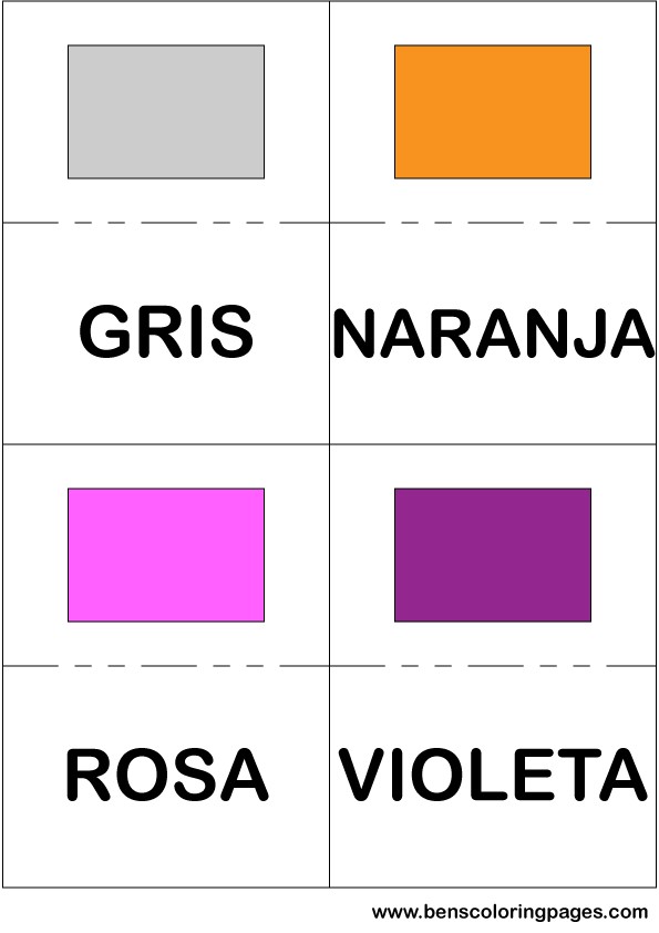 Grey orange pink and purple colors flashcard in Spanish