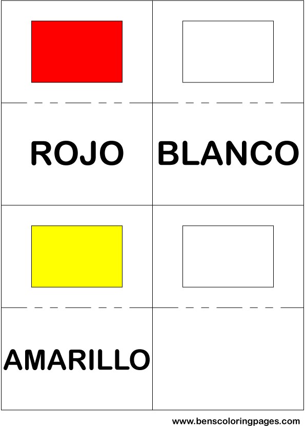 Red white and yellow colors flashcard in Spanish