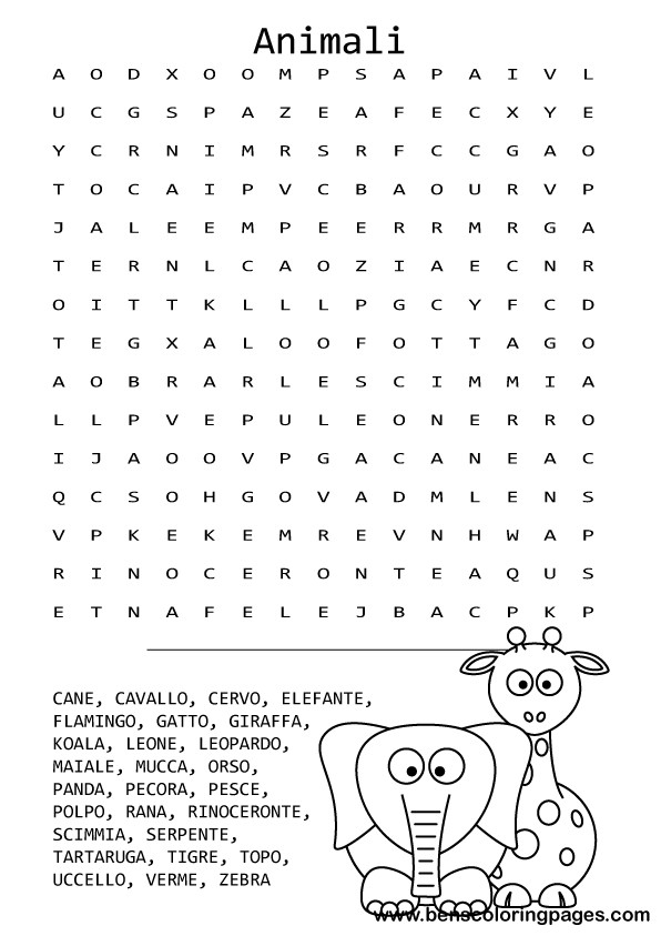 Animals wordsearch activity sheet