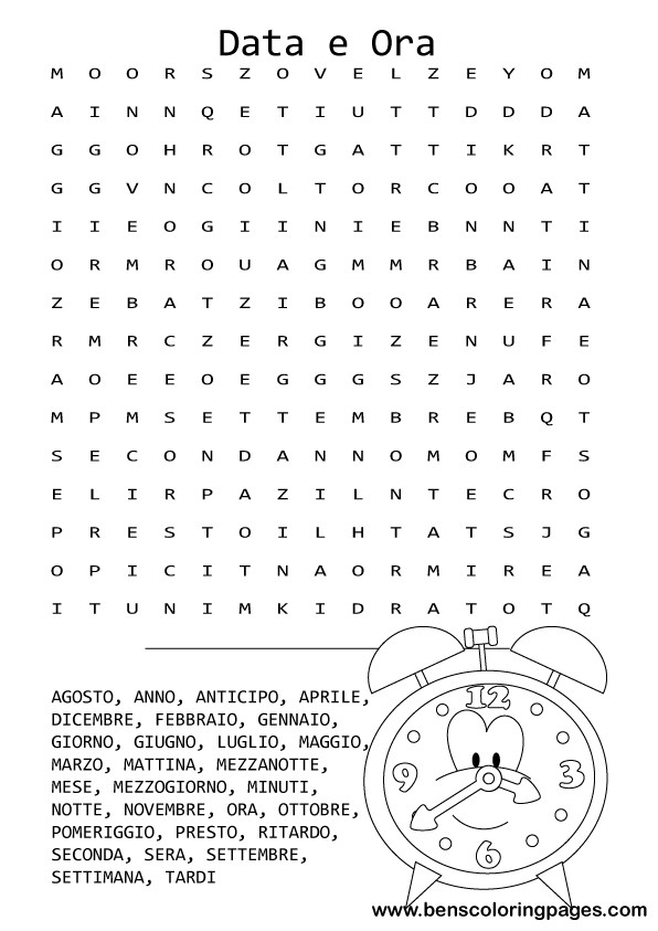 Printable Italian time and date word search