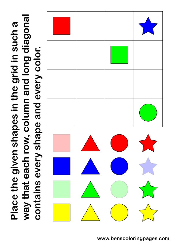 Printable logic brain training puzzle