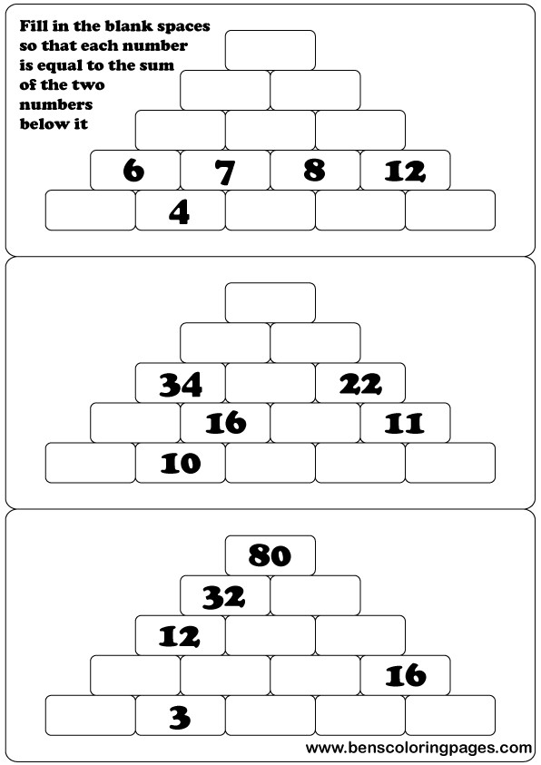 Number mountain simple addition mathematics exercises
