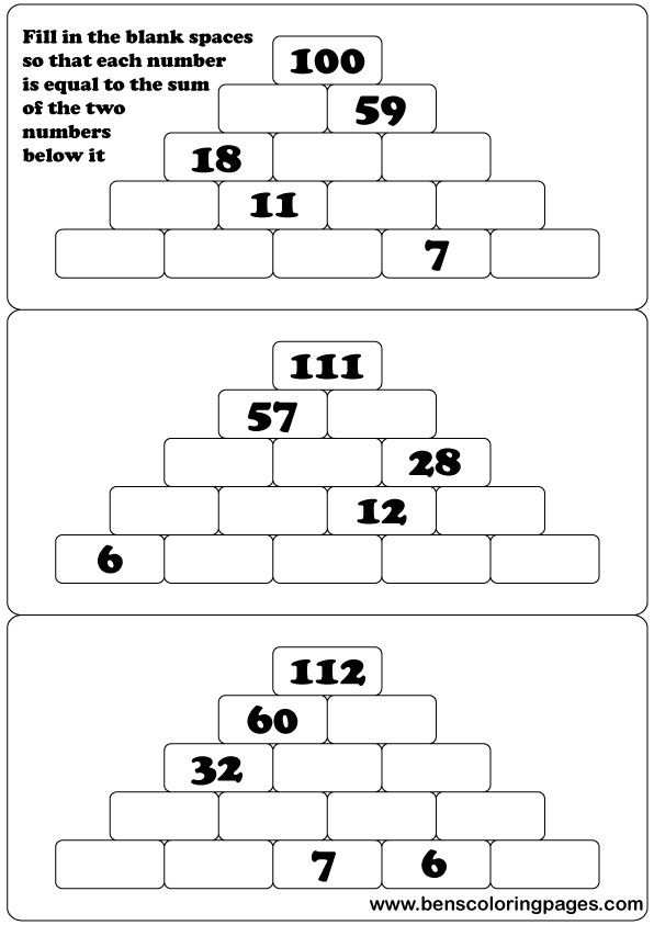 Number mountain addition and subtraction activity