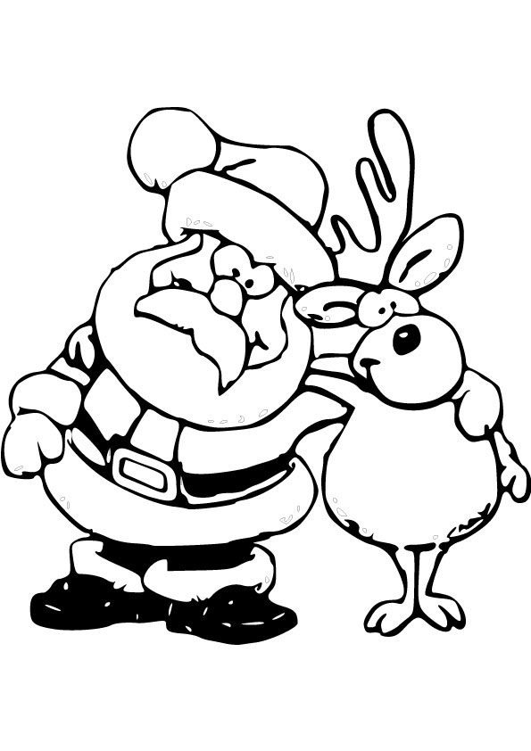 Santa and rudolf coloring page online.