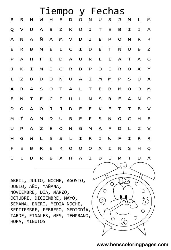 spanish time word search