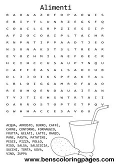 Word search of food for kids in Italian