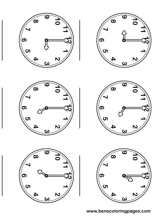 Printable sheet, learning the time with large and numbered clocks