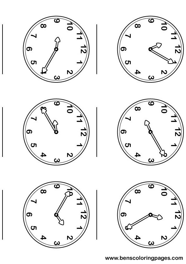 Printable time sheet with large and numbered clocks
