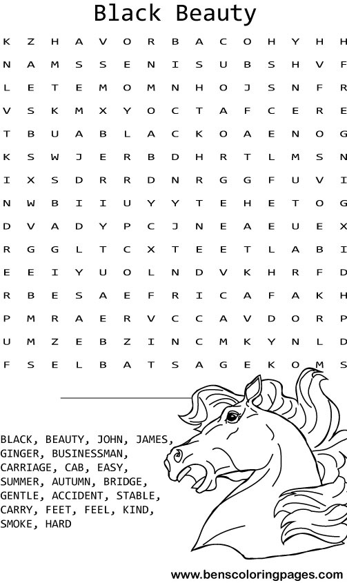 black beauty wordsearch coloring pictures