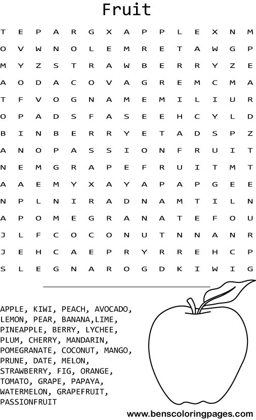 Fruit wordsearch coloring pictures