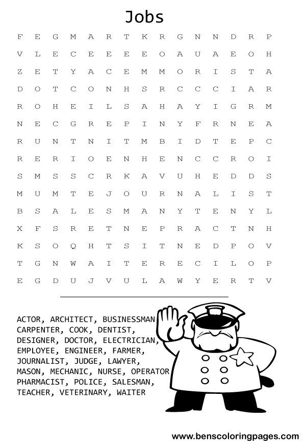 part time jobs word search