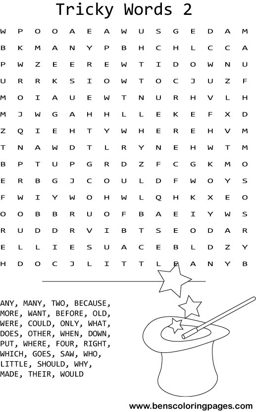 Tricky words wordsearch coloring pictures
