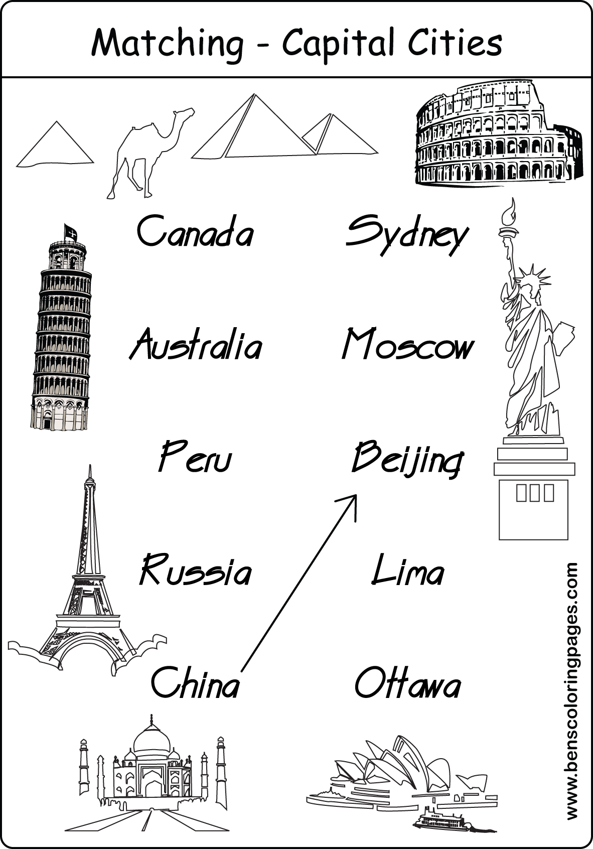 capital cities matching excercise