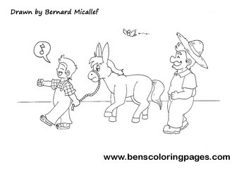 free coloring sheet boy man donkey