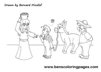 free coloring sheet boy man donkey