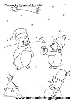 penguins with presents coloring page